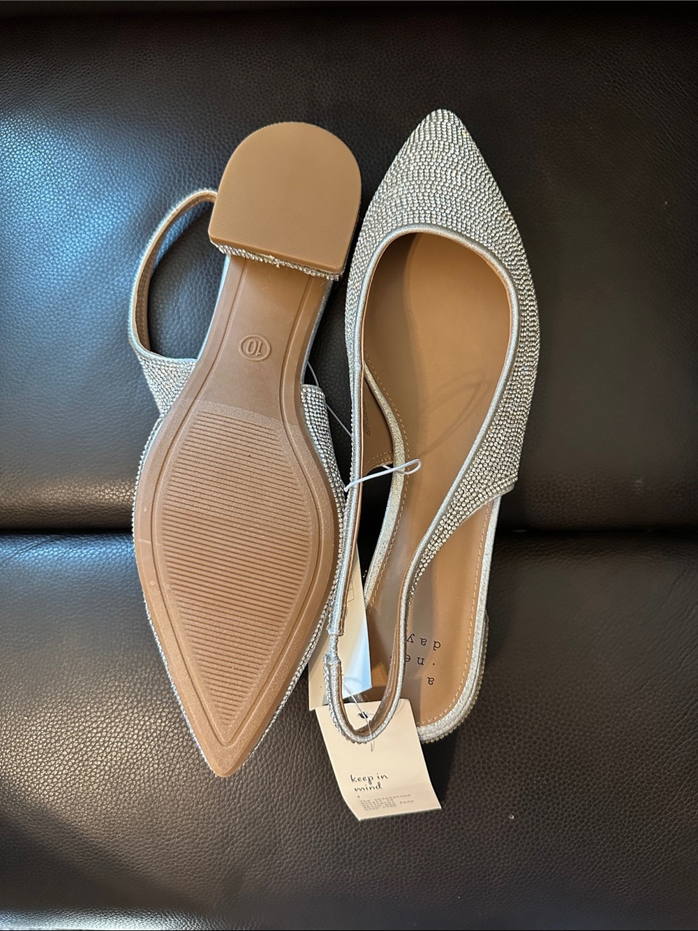 New day Women's Pointed Slingback Flats in rihnstones